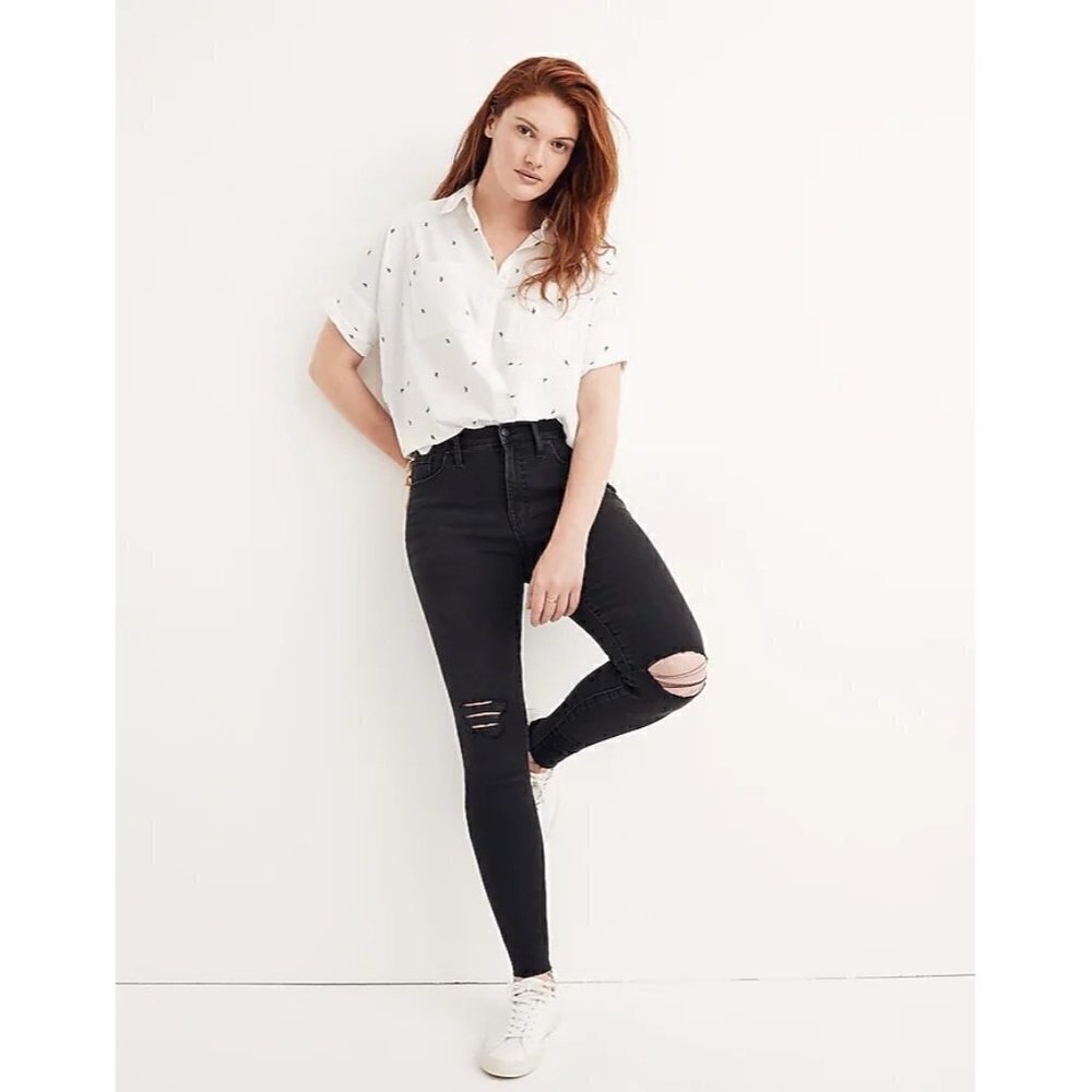 Madewell 9" Mid-Rise Skinny Jeans Black Grey Sea Womens 25